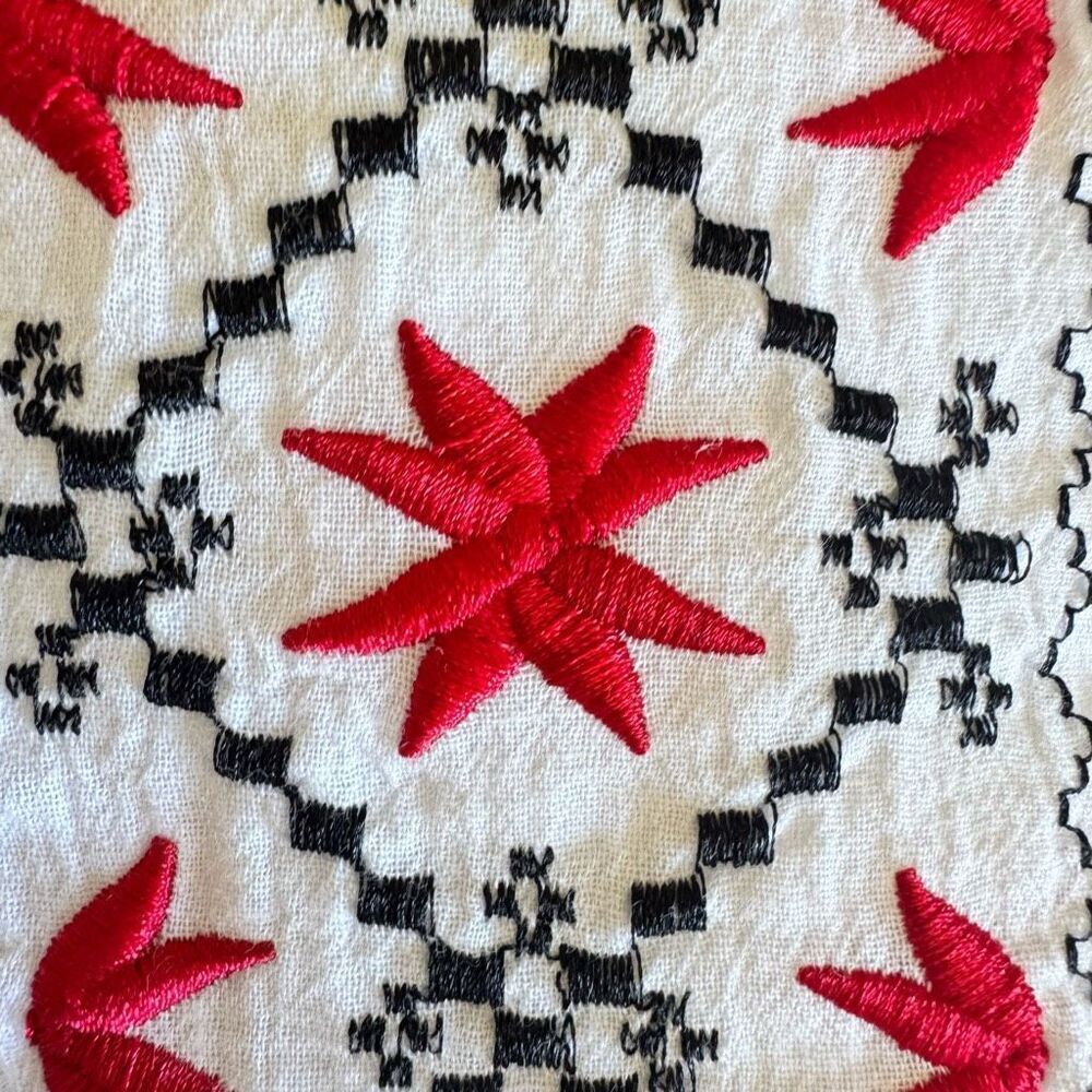 Ouwei White Red Black Embroidered Ethnic Festival Blouse SZ XL #2488 - Picture 5 of 13